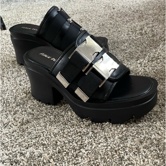 Public Desire Women’s Chunky Heeled slides with buckles nwot size 38/7.5 - Picture 1 of 7